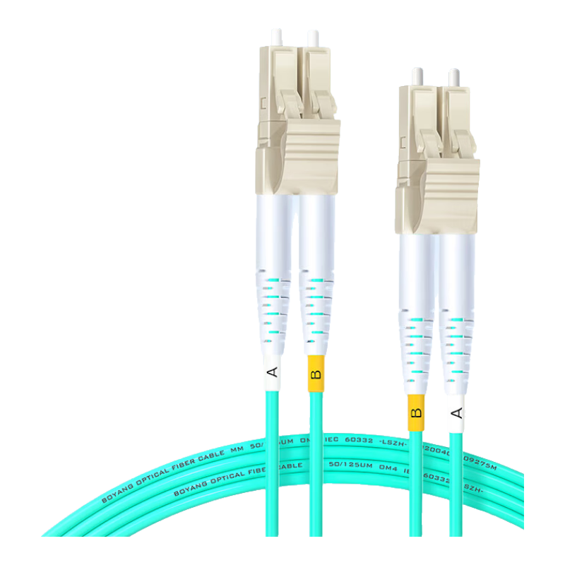 BOYANG 10 Gigabit Multi-Mode Fiber Optic Patch Cable LC-LC 10 Meters OM4 Dual-Core Pigtail Φ2.0 Low Smoke Zero Halogen Bend-Resistant Fiber Optic Cable BY-OM4