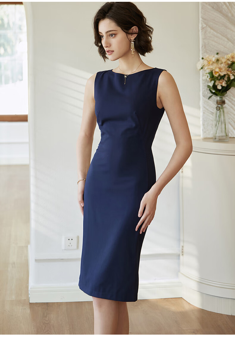 ROEYSHOUSE Women's Sleeveless Slim Fit Dress Summer Elegant Commuter Mid-Length Dress 08879 Dark Gray L 5