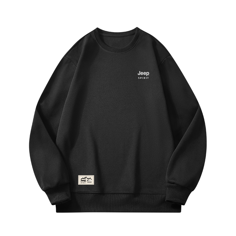 JEEP SPIRIT Sweatshirt for Men, Spring And Autumn Fashion Round Neck Long Sleeve T-Shirt, Loose Versatile Casual Pullover for Men, Black 2XL