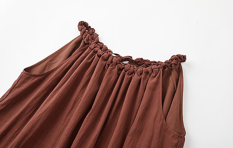 Demana [Neck-Tie Halter] Summer Elegant Vacation Style Handmade Gathered Collar Off-Shoulder A-Line Waistless Women's Dress 11