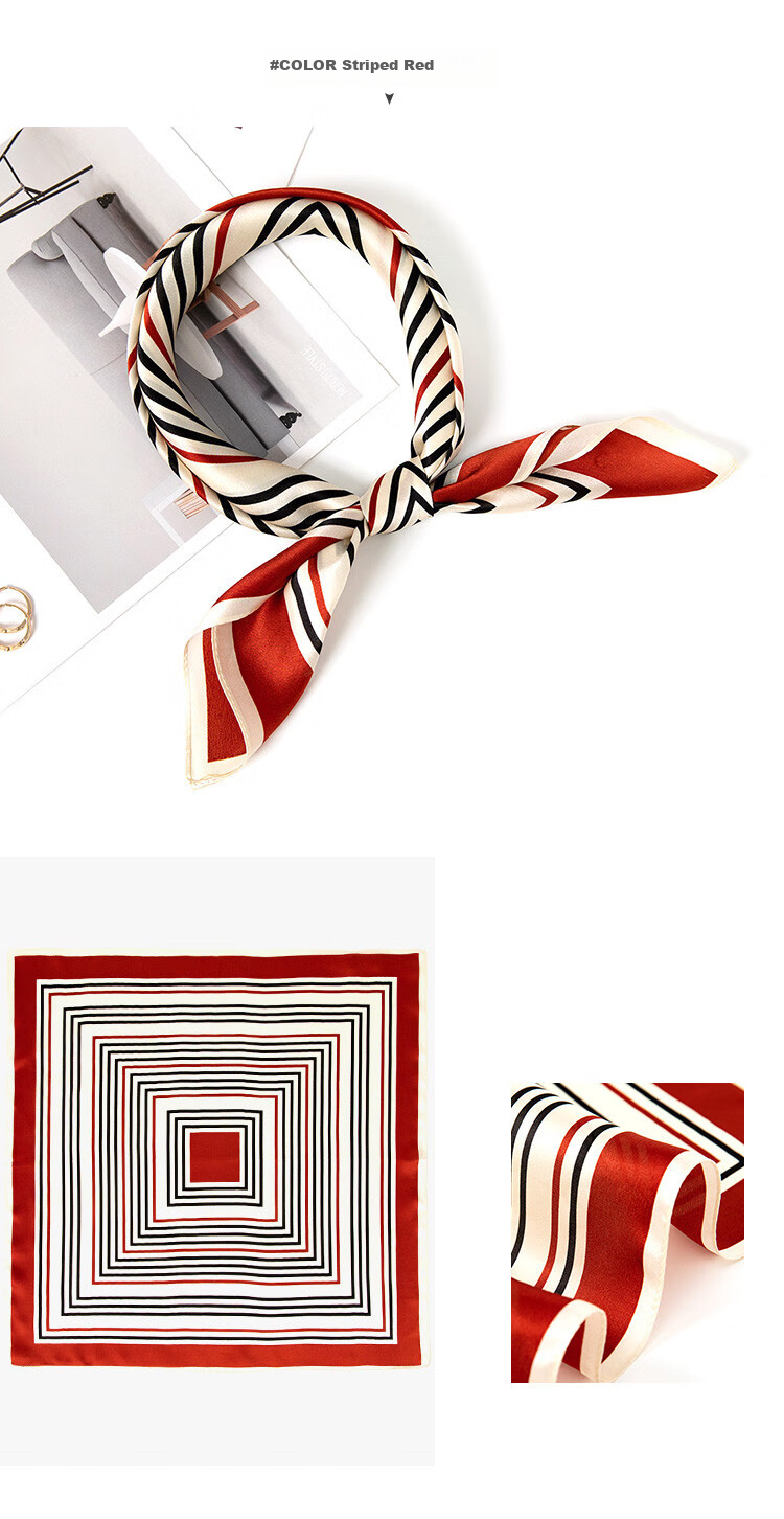 Sijie 100% Mulberry Silk Scarf, Women's Striped Printed Square Scarf, Mother's Day Gift, Mid-Autumn Festival Gift, Silk Neck Warmer 9