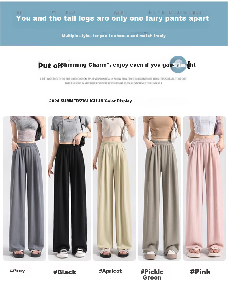 LangSha Ice Silk Wide-Leg Pants for Women, Summer Lightweight Sun Protection High-Waist Draping Lazy Style Yamamoto Pants Straight Casual Women's Trousers 8