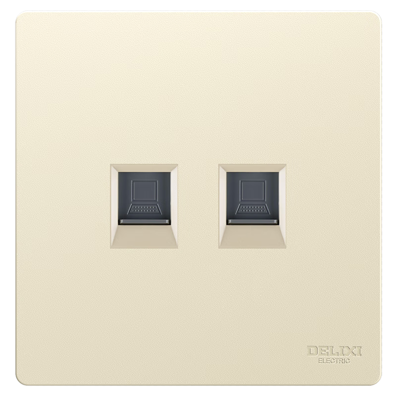 DELIXI Switch Socket CD806 Matte Frosted Cream Style Large Plate Two-Position Computer Socket Silver Osmanthus Yellow