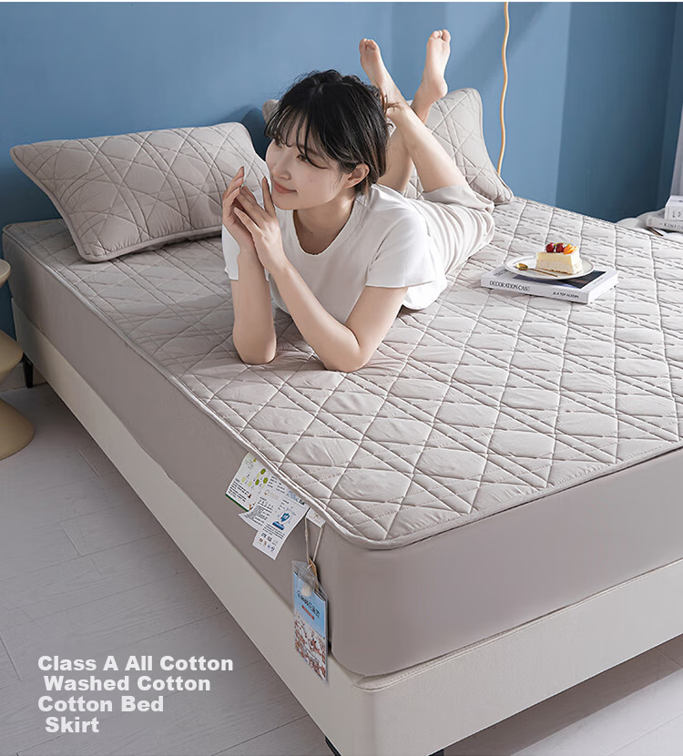Wuyinliangpin Pure Cotton Quilted Mattress Cover, Single Piece Protective Cover for Bedding, All-Inclusive Dust-Proof Cover, 180x200cm 4