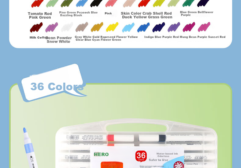 HERO Markers, 2011 Acrylic Water-Based Student Art Supplies, Children's Drawing Hand-Drawn Watercolor Pen Set, Doodle Quick-Drying Paint Brushes, 24 Colors 8