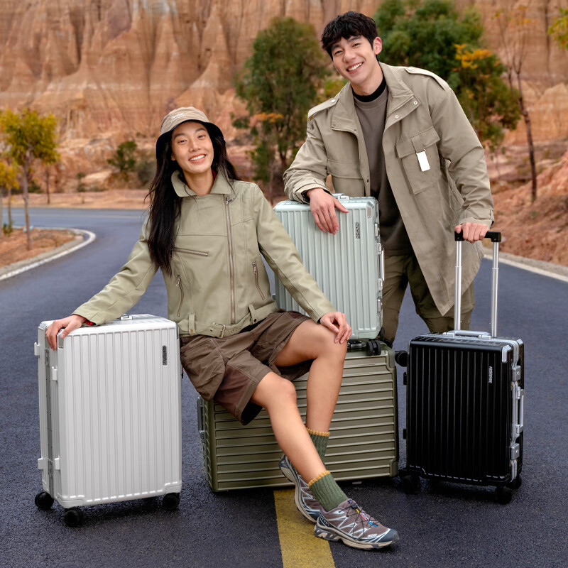 AMERICAN TOURISTER Luggage, 20-Inch Aluminum Frame Suitcase, Travel Case, College Student Password Lock Suitcase, Hu Xianxu's Style, NN9 Mint Gree