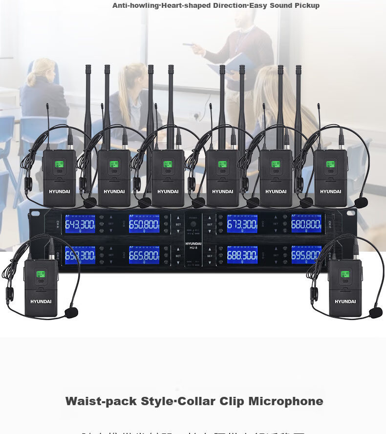 HYUNDAI One-to-Four Wireless Microphone Dual Handheld Dual Gooseneck UHF High-Fidelity Anti-Interference Auto Frequency Matching Anti-Howling Conference Room Podium Speech Training Broadcasting 12