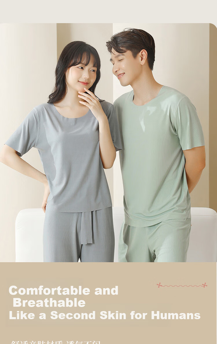 Bejirog Women's Ice Silk Pajamas Summer Home Wear Short-Sleeve Set Large Size Loose Casual Wearable Khaki XL 9
