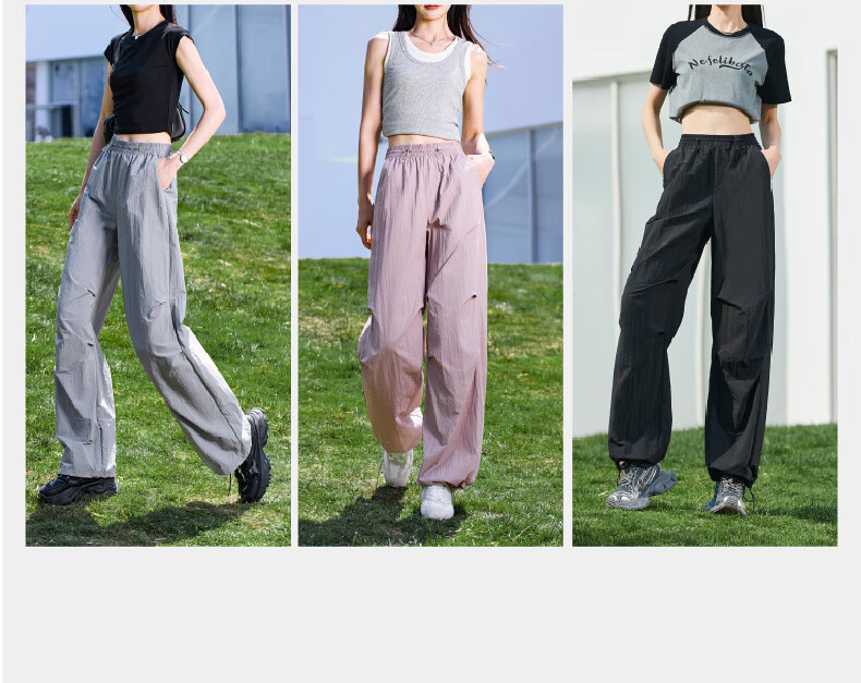 ESE-Y Quick-Dry Cooling Cargo Pants for Women, 2025 Summer New Style, Sun Protection Thin Wide-Leg Loose Paratrooper Pants, Gray And White, Size 28 23