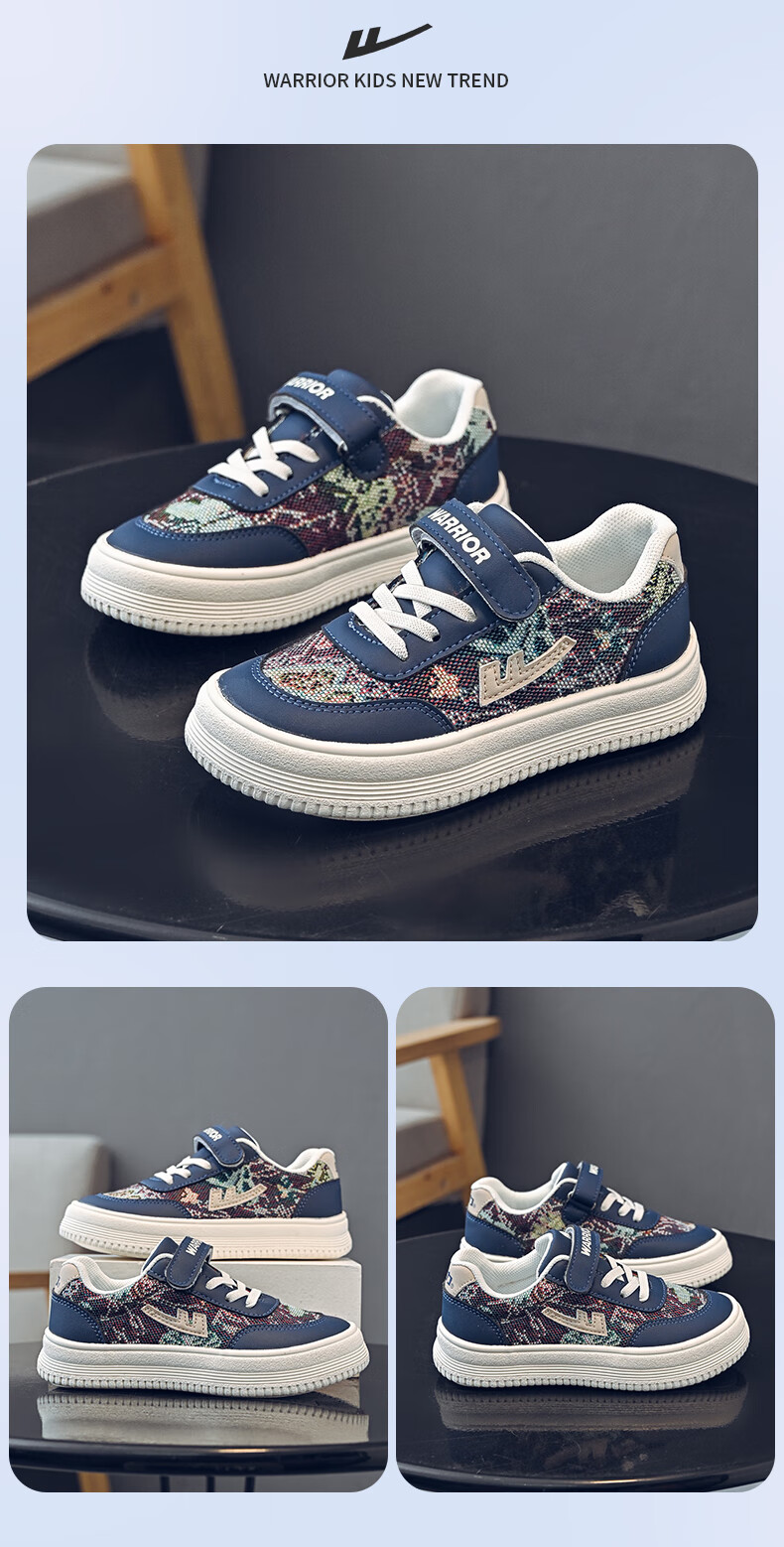 Warrior Children's Shoes, Boys' Sneakers, Spring And Autumn Style, Breathable Low-Top Canvas Shoes for Boys, WZ(TH)-2019, Black, Size 29 6