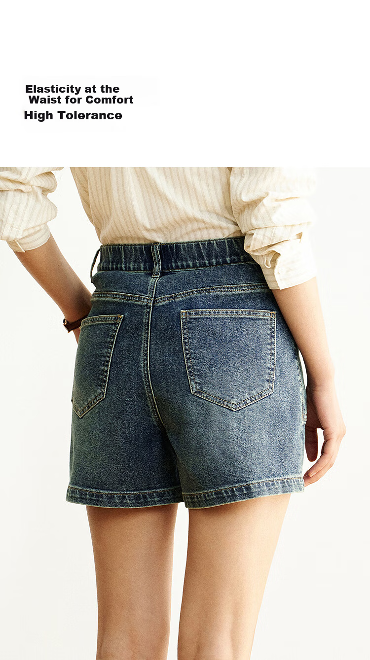 Semir Senrou | Women's Jeans, Summer Vintage Washed, Semi-Elastic Waist, Shorts, Retro Trendy Straight-Leg Pants, 103325122001 4