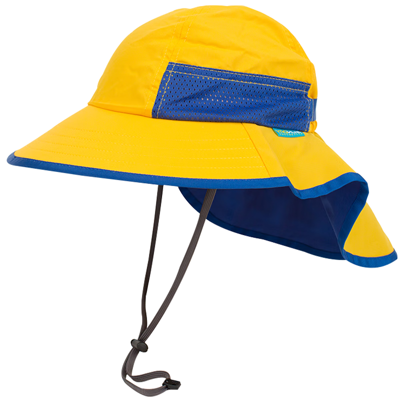 SUNDAY AFTERNOONS Children's Sun Protection Hat, Baby Outdoor Beach Sun Hat, Wide Brim Fish Tail Sunshade Cap, Bright Yellow And Light Blue, L