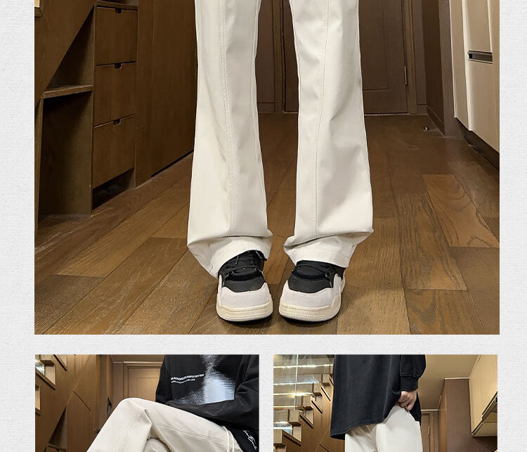 Dingfengbaoluo American Retro Long Pants, Summer High Street Casual Men's Loose Straight Wide-Leg Slightly Flared Trousers SPD01 Off-White 2XL 7