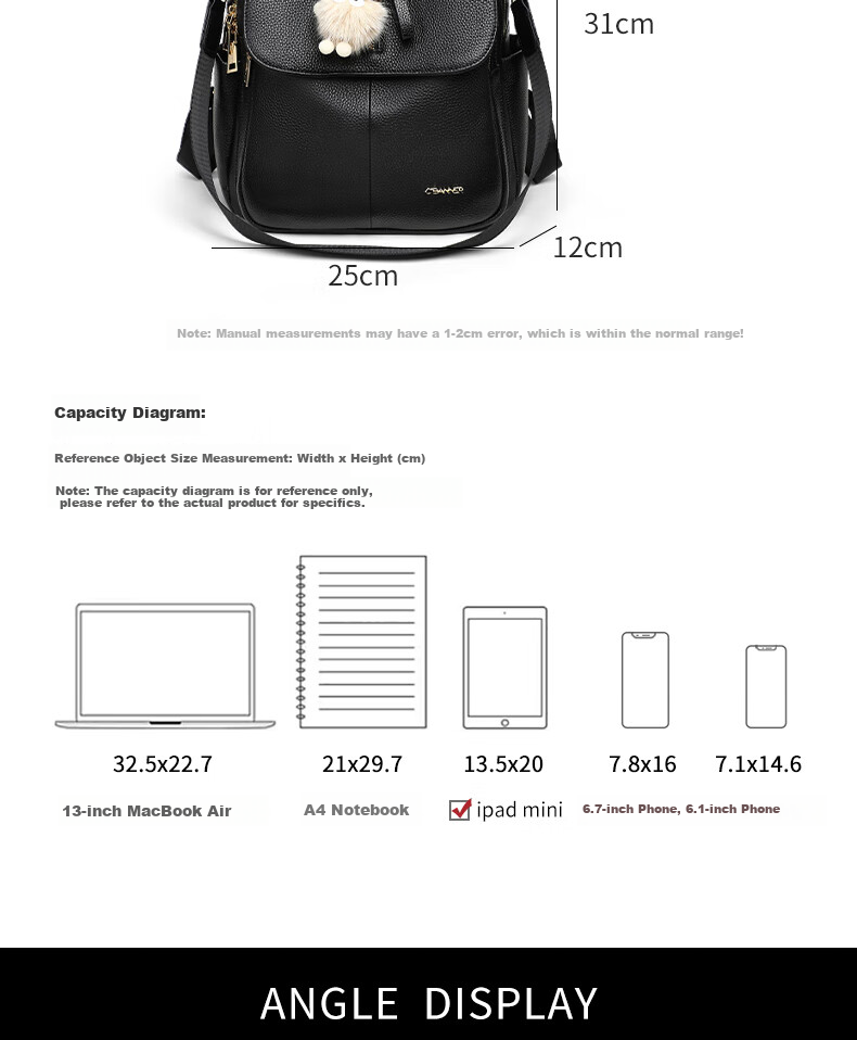 C.BANNER Top-Grain Leather Backpack for Women, Large Capacity Travel Bag, Light Luxury Birthday Mother's Day Gift, Practical Present for Mom 9