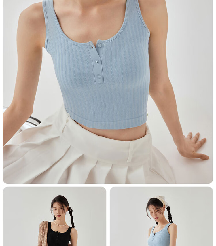 Banlian Buttoned Padded Summer Vest Tank Top for Women Outerwear Innerwear Integrated Bra Top No Bra Needed 14