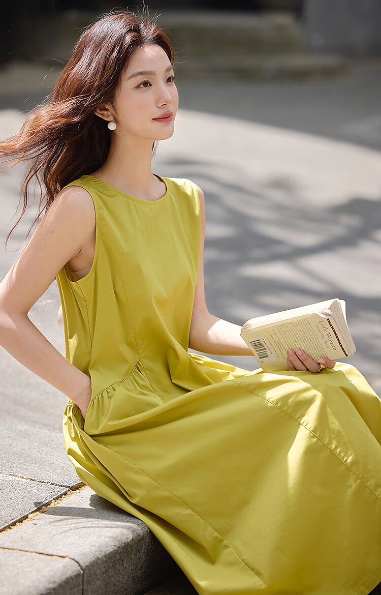 Dme [Fresh Style] Summer Comfortable Cotton Jersey Round Neck Sleeveless Vest Dress, Loose Waist with Split Line Women's Dress 6