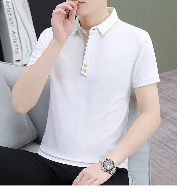 TUCANO Short-Sleeve T-Shirt for Men, Summer Cool-Feeling Collared Versatile Polo Undershirt, Business Casual Top Menswear, Black L 6