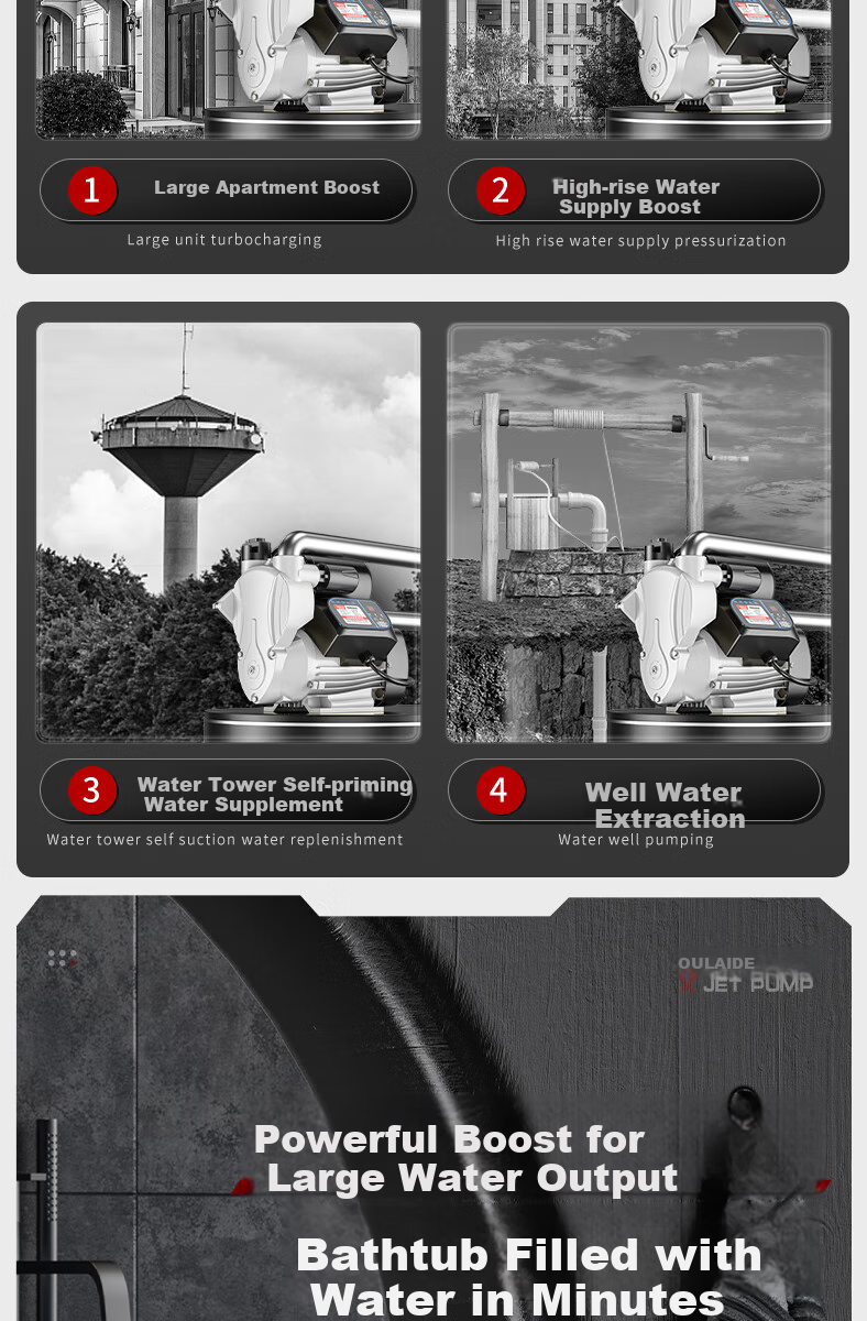 Oulaide Household Booster Pump, Fully Automatic Water Heater, Whole-House Water Pump, Pressure Boosting Pump, Pipeline Pump, Self-Priming Pump 5