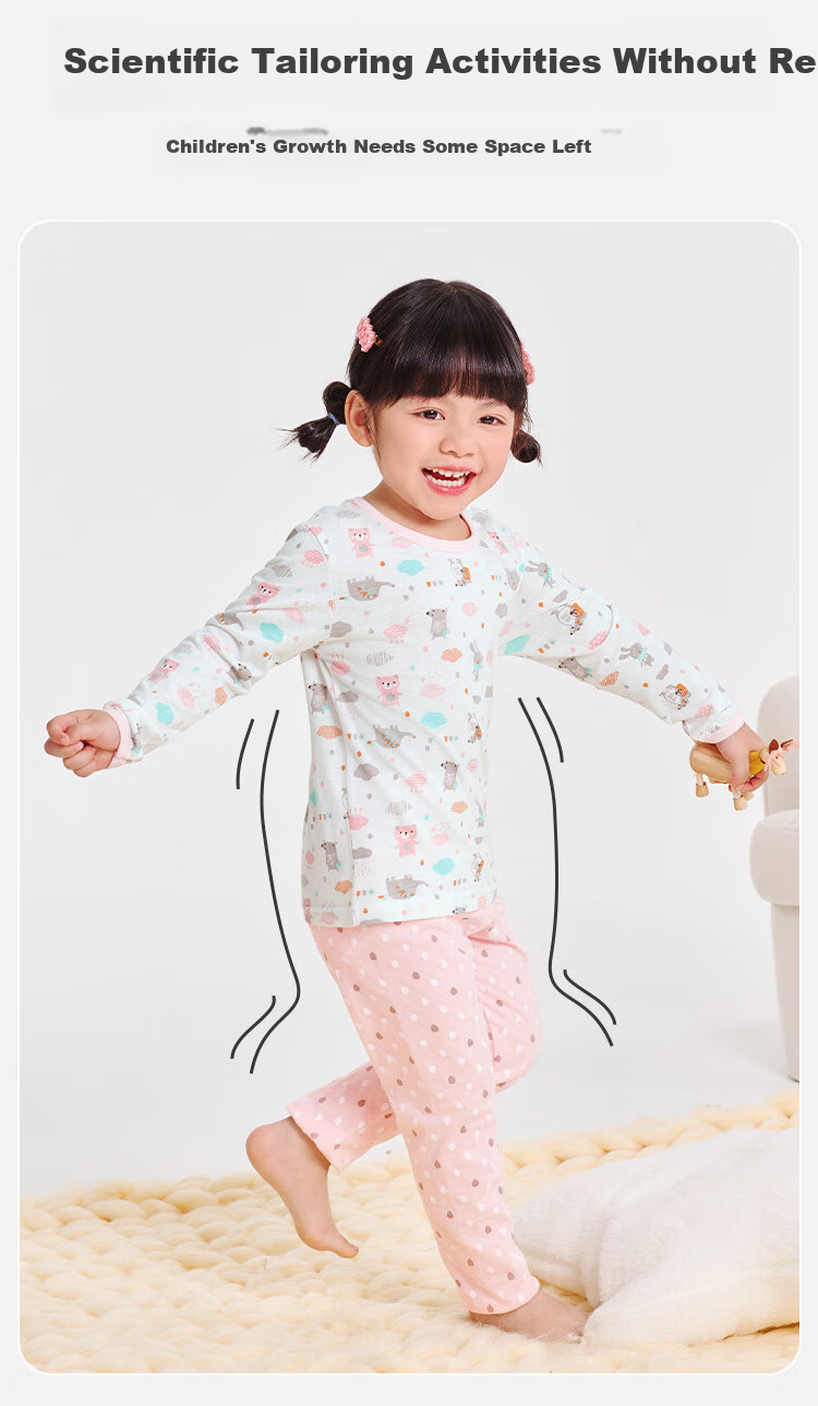 YUZHAOLIN Girls' Pajamas Spring Children's Home Wear Set for Young And Older Kids, Pure Cotton All-Season Air Conditioning Clothes, Animal Park Desig 5