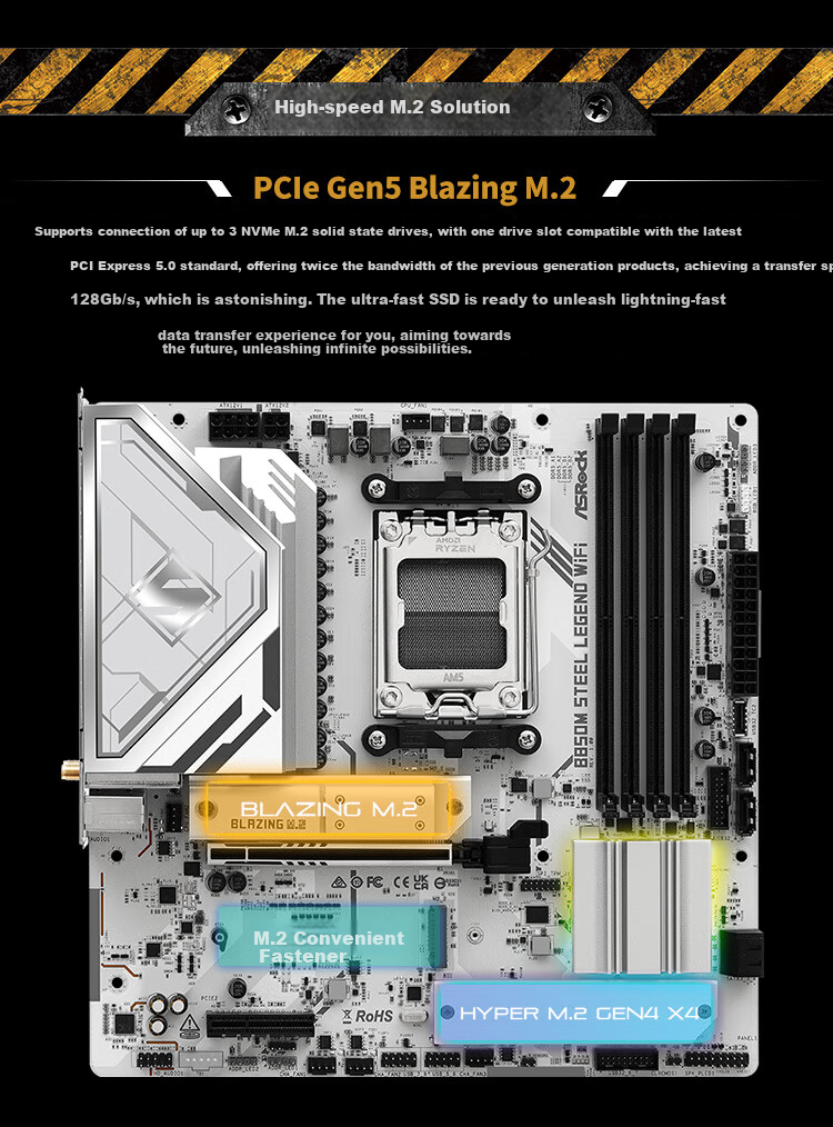 ASRock B850M Steel Legend WiFi Motherboard D5 Supports AMD CPU 9800X3D/9700X (AMD B850/Socket AM5) 1