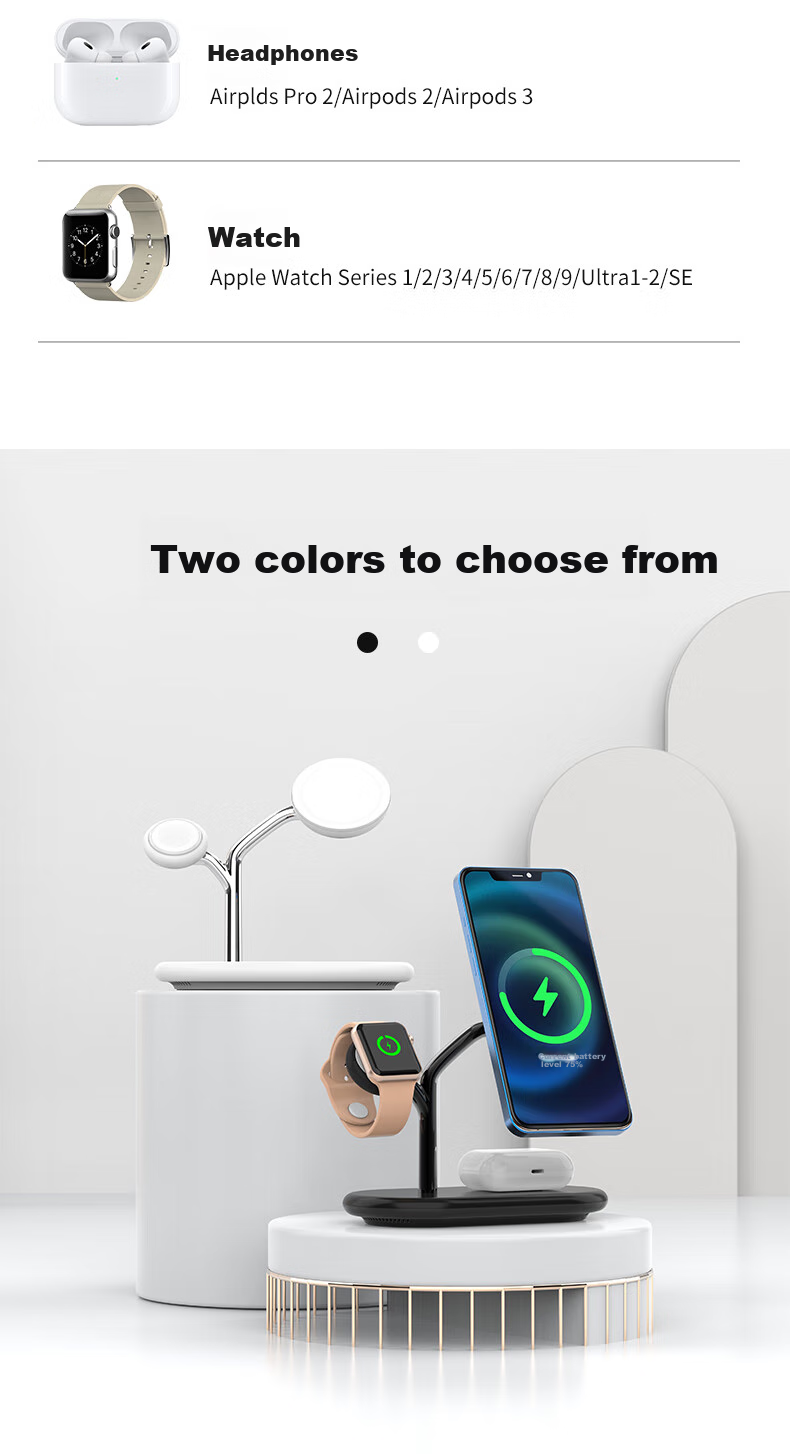 GDGO [Apple MFi Dual Certified] Apple Three-In Wireless Charger, MagSafe Magnetic S12 Watch Four-In MFM Stand, Compatible with 18/17 Pro Max/Air 20