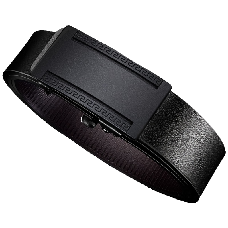 Biyoumei Men's Genuine Leather Ratchet Belt Inner Automatic Buckle Chinese Style Fashion Versatile Black 120cm Gift for Men