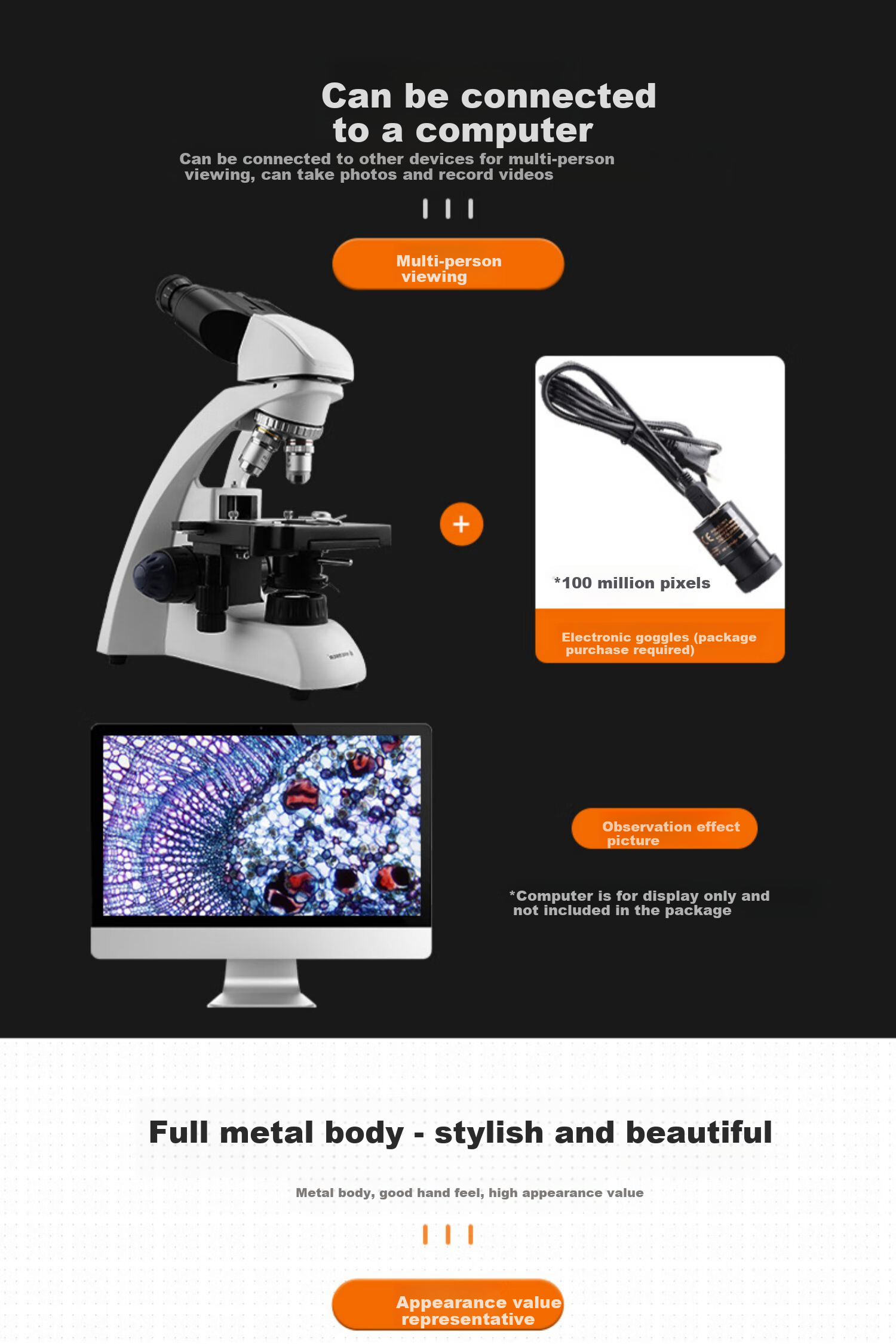 Bresser Professional Biological Optics Microscope, High Magnification 1600x, Medical Beauty Mite Detection, Fish Disease And Bacterial Observation, Binocular 14