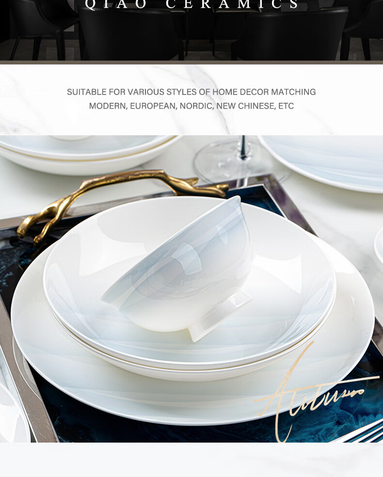 NINE CRANES Jingdezhen Premium Gradient Tableware Set High-End Bowls and Plates Home Use Stylish 8