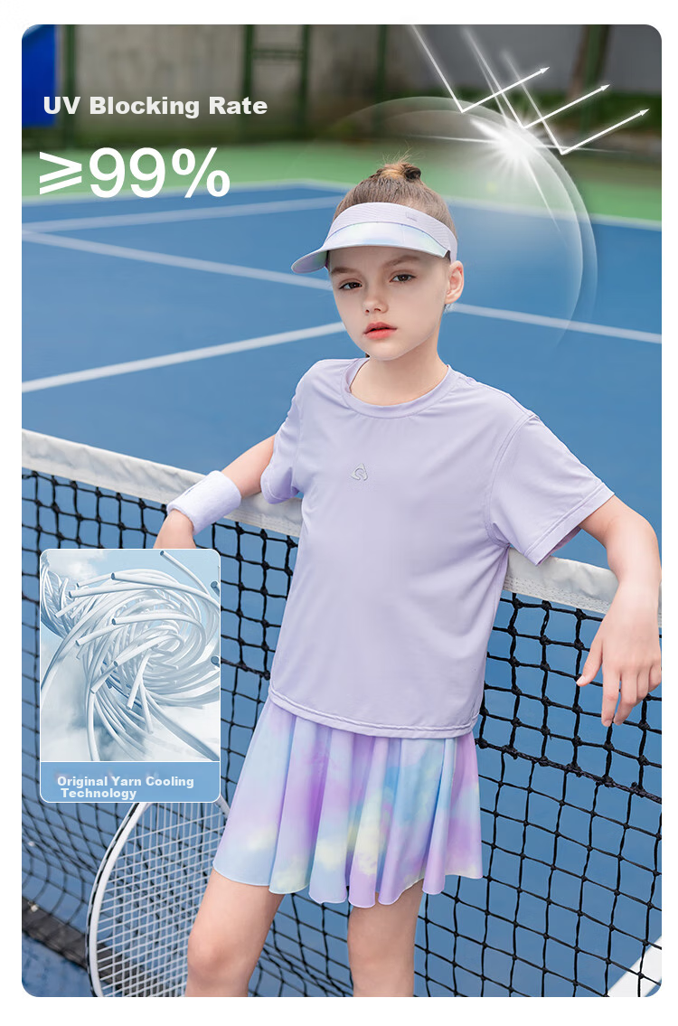 Qidong [Hanshuishuishui] UPF200+ Girls' Quick-Dry Sports Set, Summer Badminton Training Outfit, Purple, Size 160 4