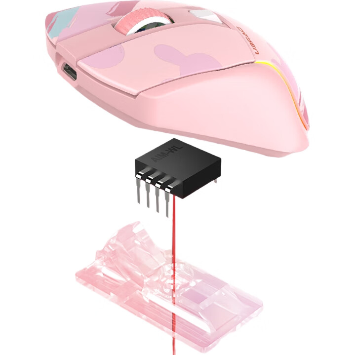 Беспроводная игровая мышь DAREU A950 Candy Pink, тройной режим (2.4G, Bluetooth, проводной), RGB подсветка, KBS2.0, 12000 DPI, 88г