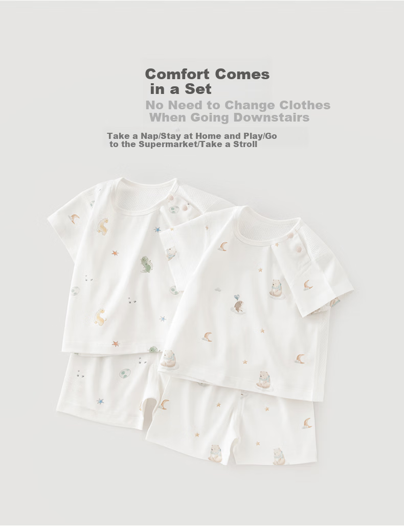 Guaiqixiong Baby Short-Sleeve Shorts Two-Piece Set, Summer Thin Pure Cotton Home Wear Clothes And Pants, Children's T-Shirt Set 7