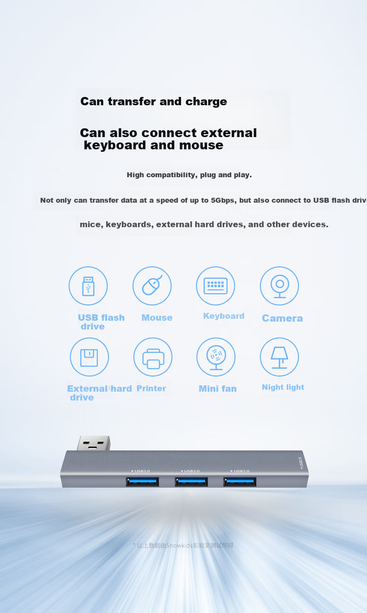 Snowkids USB Hub with Left Side Adhesive Expansion Dock, USB to USB 3.0 Converter, Laptop Expansion Dock, Four-In Hub 3