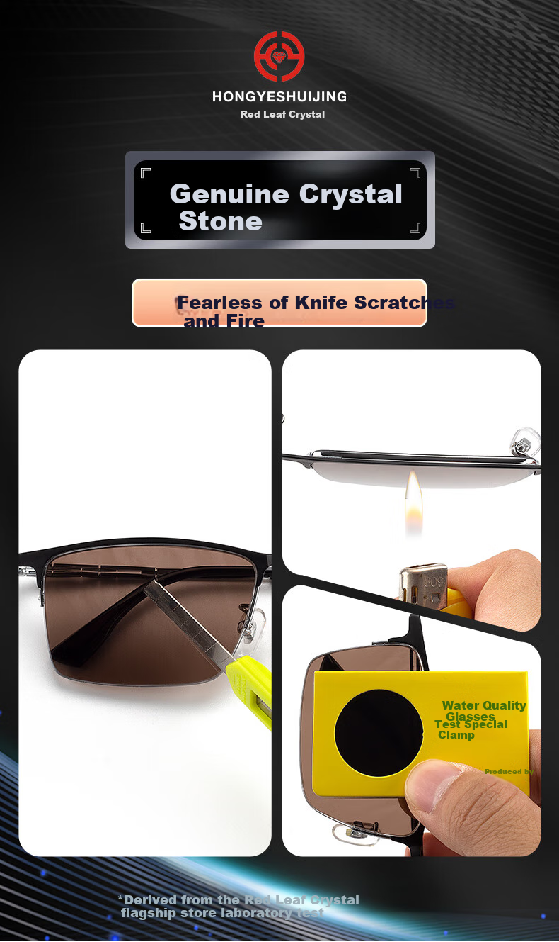 HONGYE Genuine Crystal Sunglasses, High-Definition Brown Stone Sunglasses, Men's Outdoor Driving Sun Protection Glasses, Eye-Care Sunglasses 2