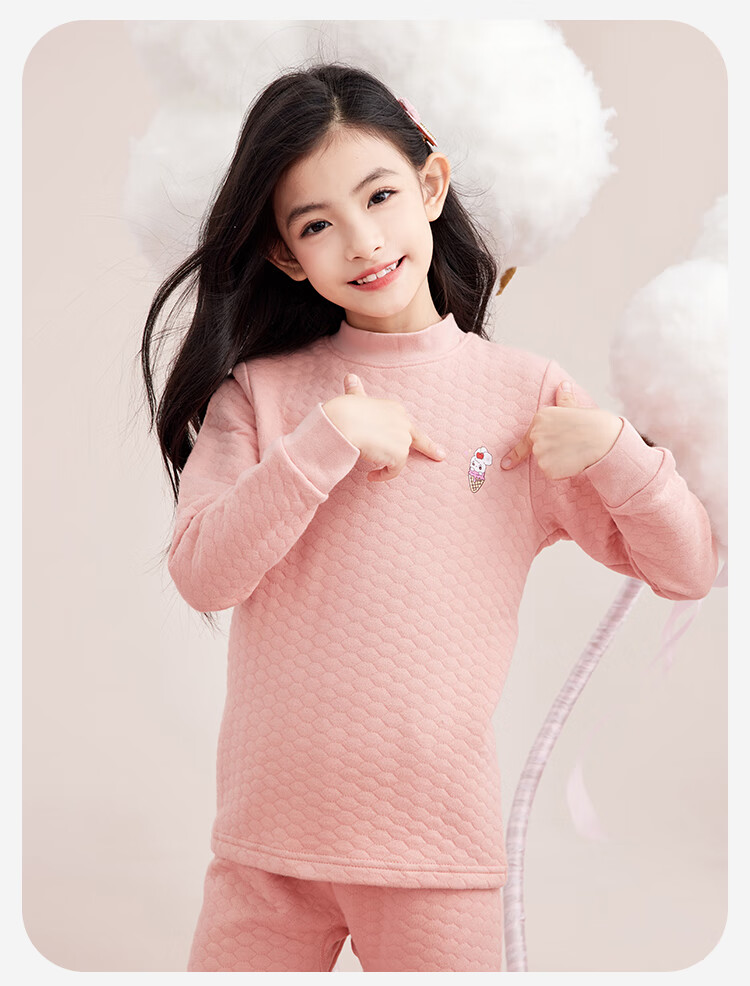 DEESHA 280G Three-Layer Quilted Thermal Insulated Girls' Thickened Half-High Collar Autumn Thermal Underwear Set 4