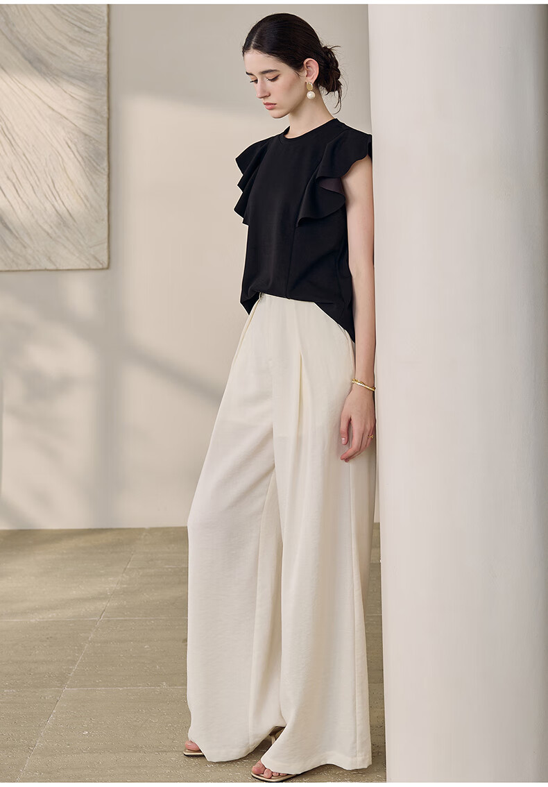 ROEYSHOUSE Women's Summer High-Waist Linen Casual Wide-Leg Pants 12289 Off-White 2XL 18