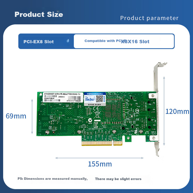 PERCKO Intel X540 Chip PCI-E X8 Dual-Port Server Network Card, X540T2BLK Network Adapter, 10G Electrical Port Link Aggregation, Virtual Compatible with X520Da1 7