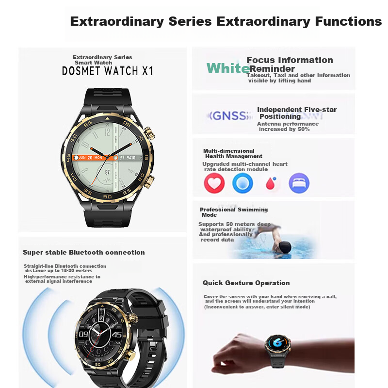 Dosmet Huawei HarmonyOS Compatible Smartwatch for Men, Sports Running GPS Beidou Positioning Compatible with Apple IPhone And IOS