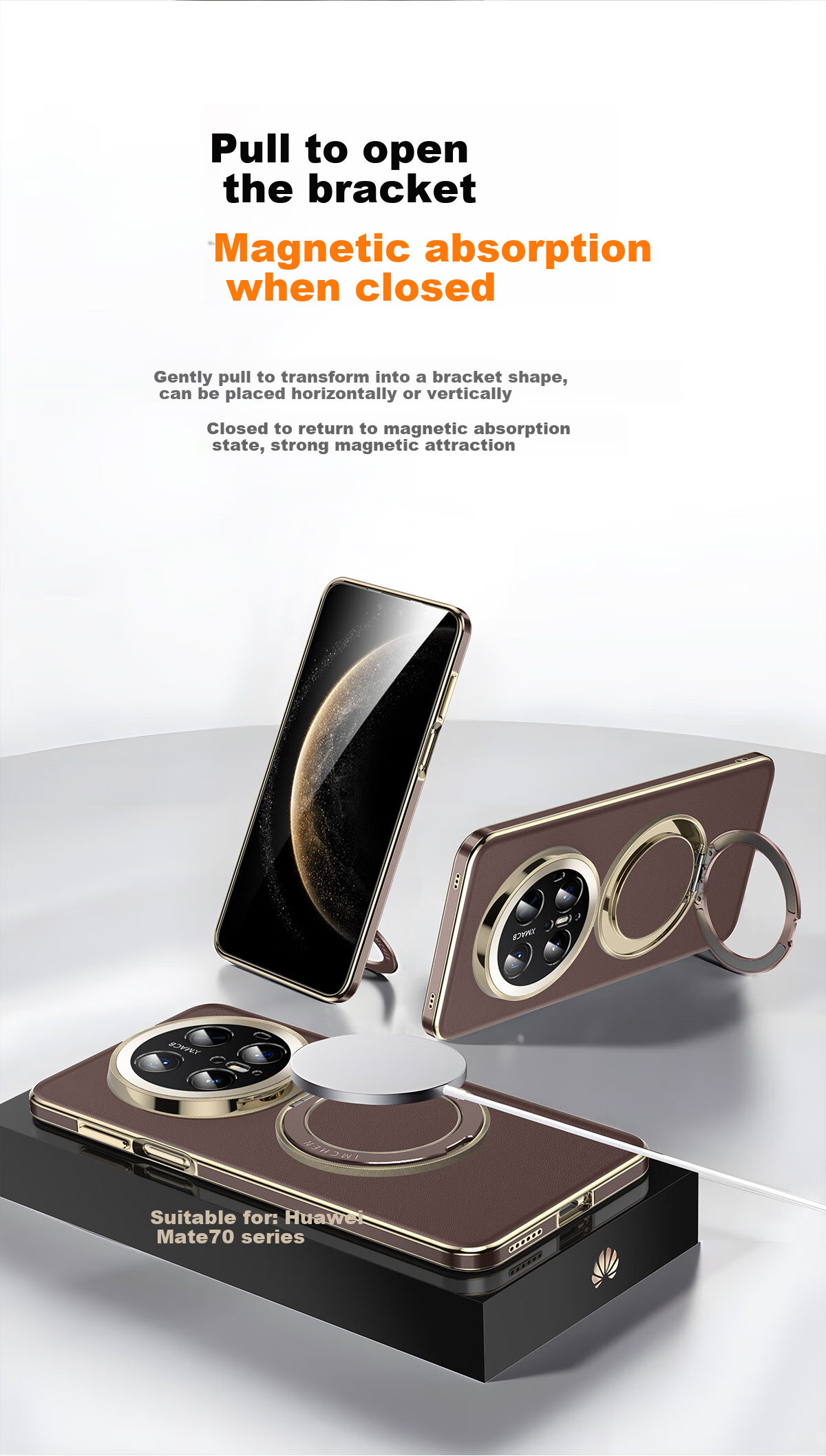 Aimeichen [Rotating Stand Kunlun Leather] Premium Case for Huawei Mate70 Pro Phone, Mate70 Pro+ Protective Cover, Full Lens Protection Ultra-Thin Business - Brow 2