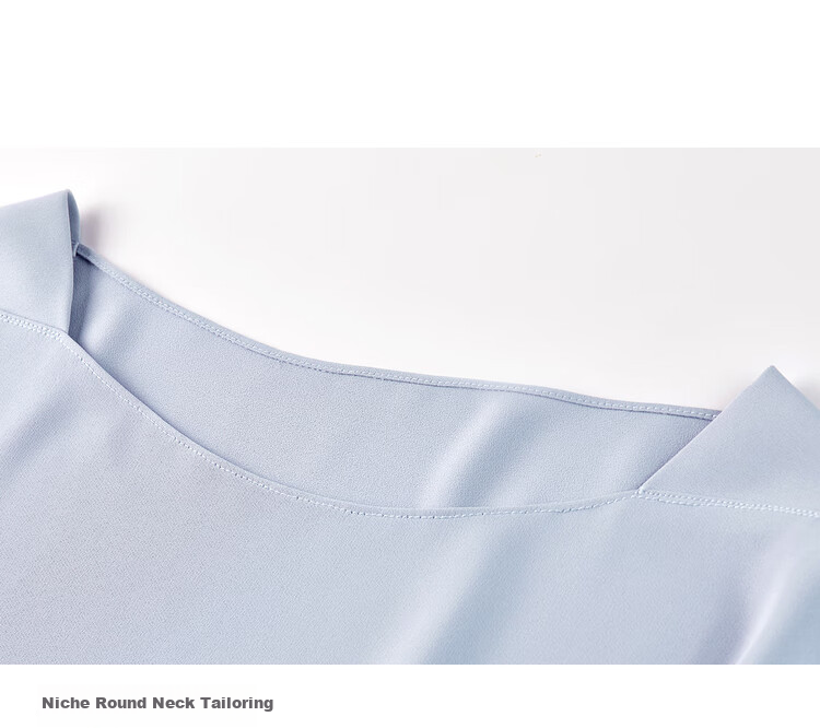 Sentubila Spliced Short-Sleeve Chiffon Blouse for Women, Slimming Tummy-Covering Top, Summer Lightweight Casual T-Shirt, Light Blue, S 49