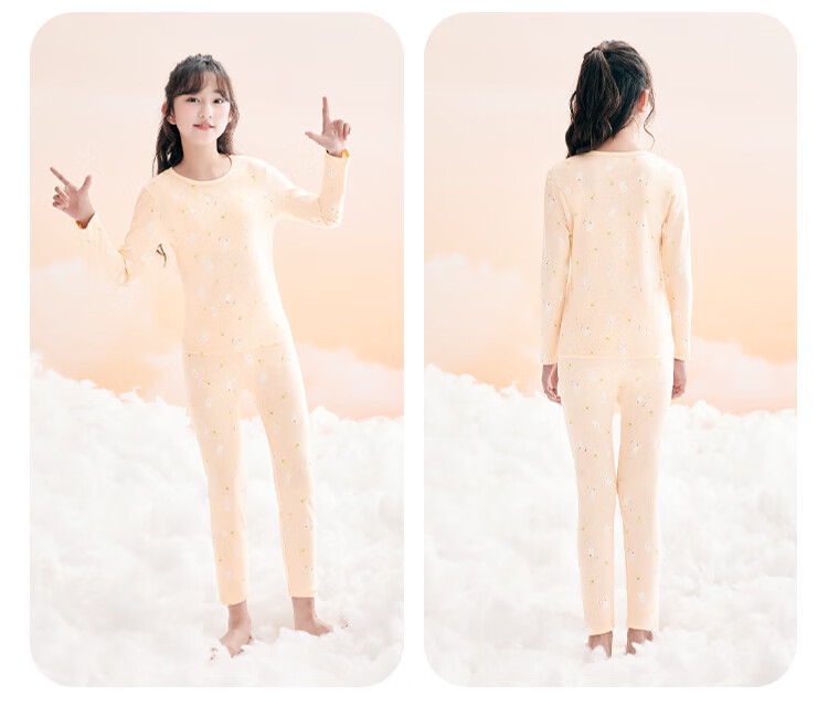 Hodohome Kids Girls Cotton Antibacterial Thin Thermal Underwear Set 7A Round Neck Printed Warm Pajamas 108 150 18