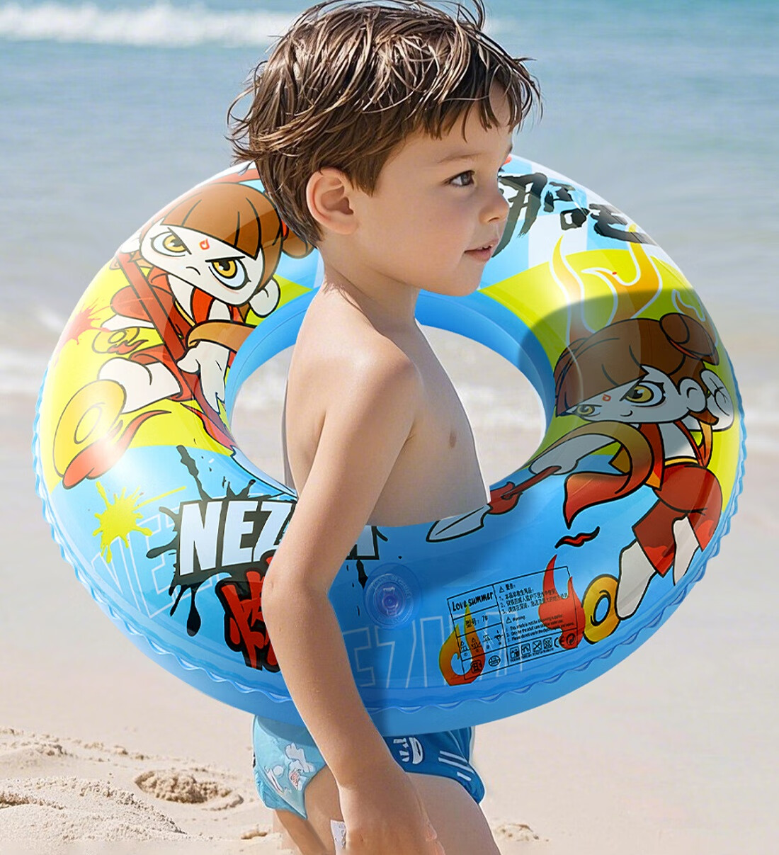 361° Children's Swim Ring, Cute Baby Underarm Thickened Inflatable Swimming Ring, Kids' Swimming Equipment, Nezha Blue 8
