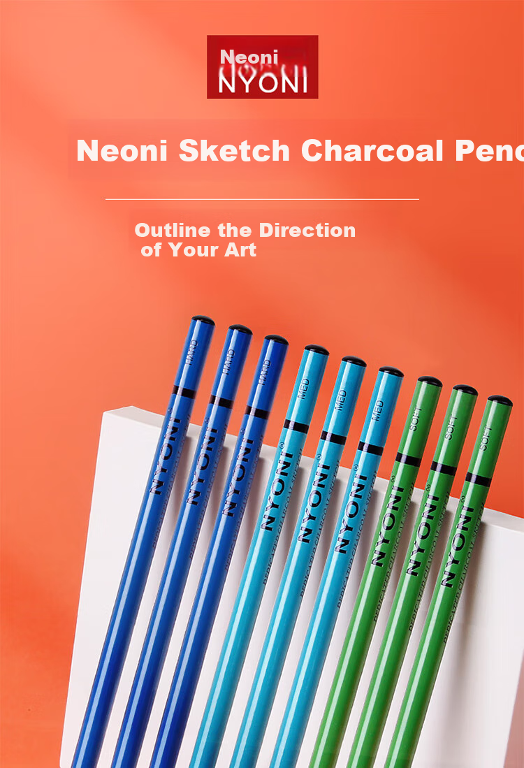 NYONI Charcoal Pencil Set for Art Students, Sketching and Drawing, Beginner and Exam Use, Hard Carbon, 12 Pieces/Box N2801 1