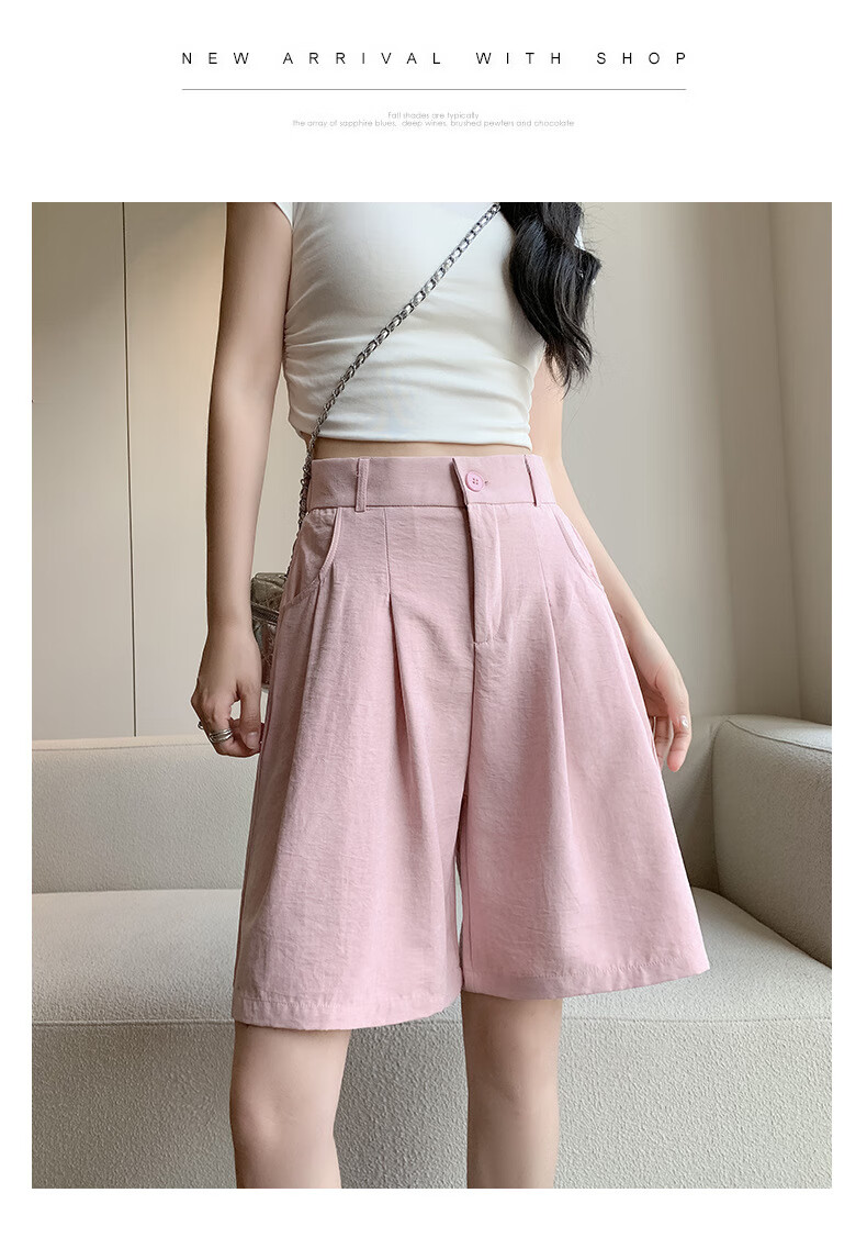 LangSha Milk Puff Suit Shorts for Women, Ice Silk Summer New High-Waist Loose Casual Mid-Length Pants, Relaxed Loose-Fitting Five-Point Shorts 25