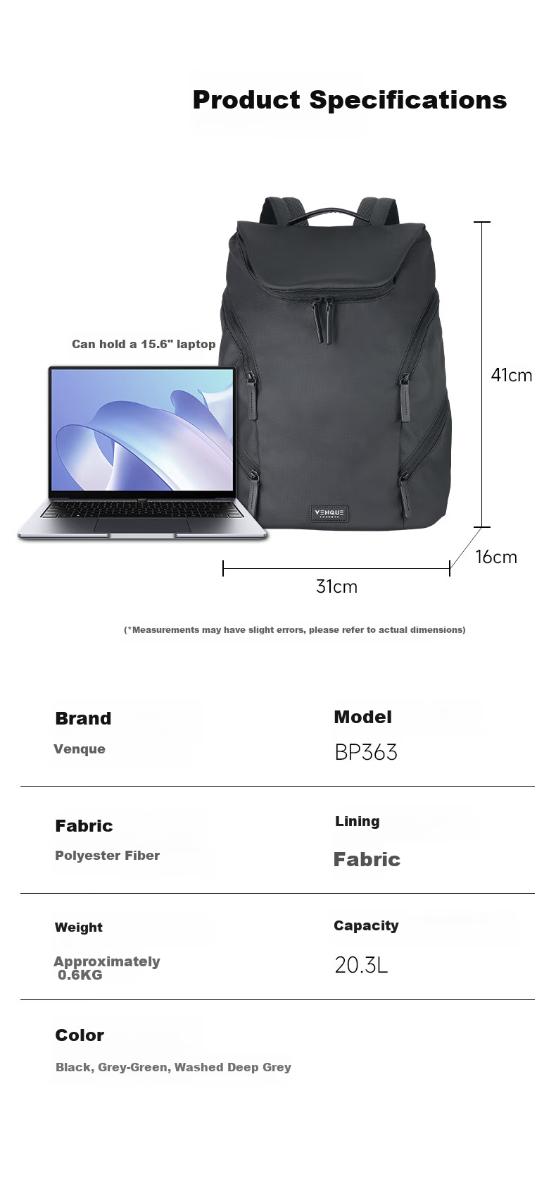 VENQUE Backpack for Men And Women, Large Capacity Lightweight Outdoor Travel Bag, Commuter Business Laptop Bag, College Student Schoolbag 11
