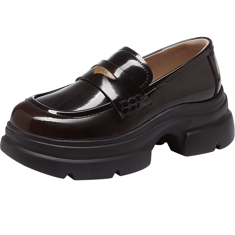 CAMEL Women's Loafers Vintage Artistic Platform Thick Sole Deep Mouth Shoes L25A504075 Black/Brown Size 36