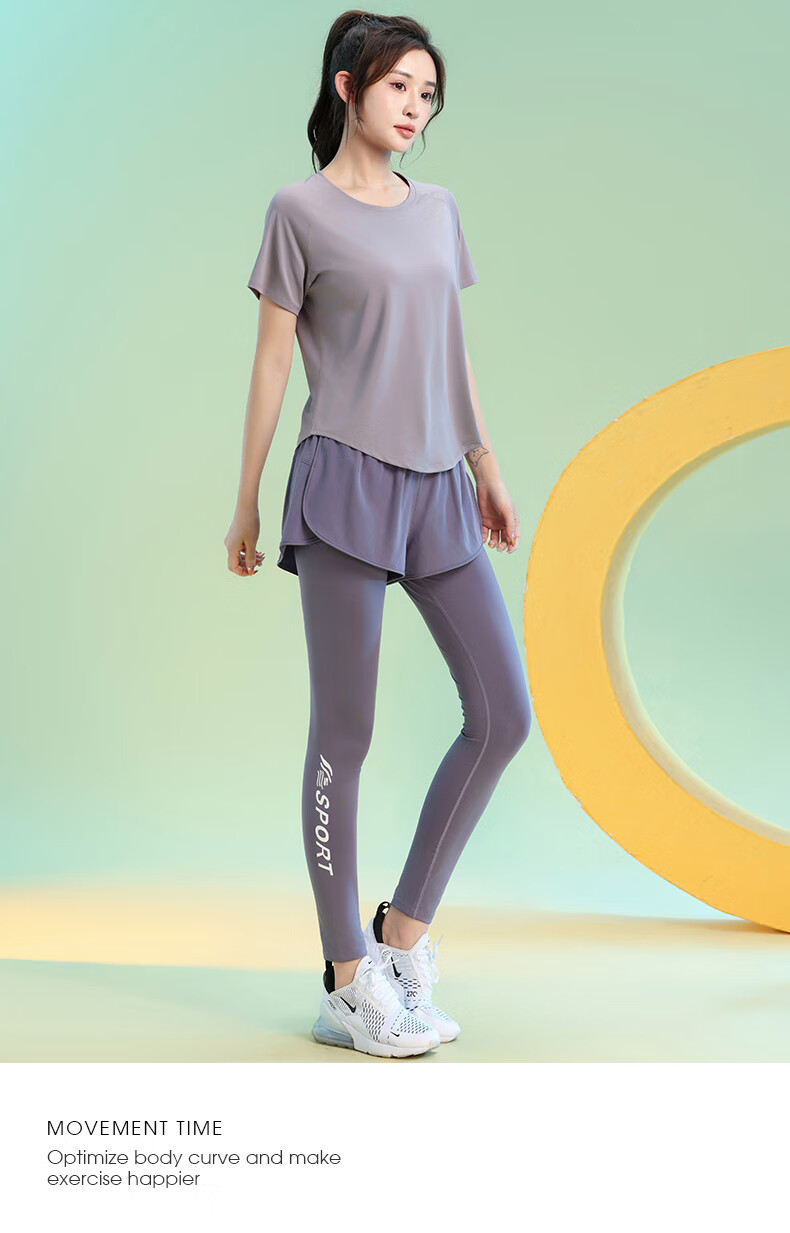 Baisirun Women's Running Sports Set Outdoor Morning Jogging Tennis Badminton Slim Fit Stretch High Waist Two-in-One Yoga Pants 4