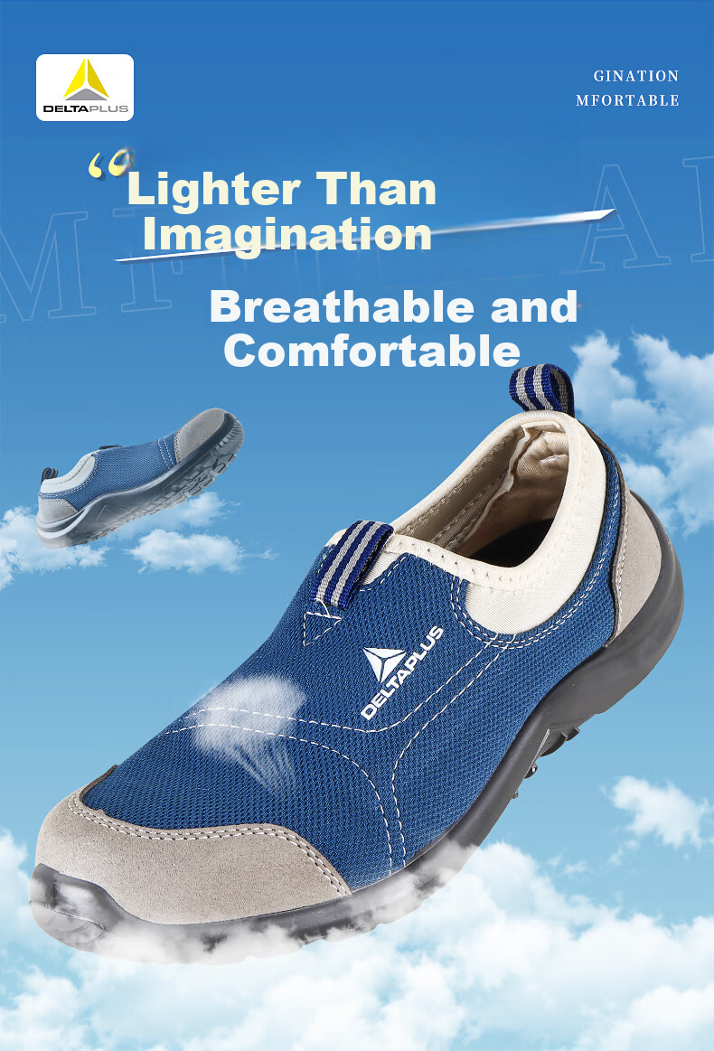 DELTA PLUS Safety Shoes for Men, Summer Breathable Anti-Odor Anti-Static Puncture-Resistant Steel Toe Non-Slip Wear-Resistant 301216 Size 44 1