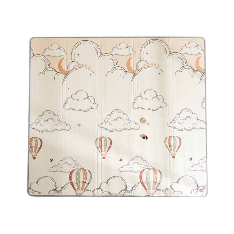 OUYUN Baby Folding Double-Sided Pattern Thickened iXPE Children's Crawling Mat Hot Air Balloon 2×1.8m