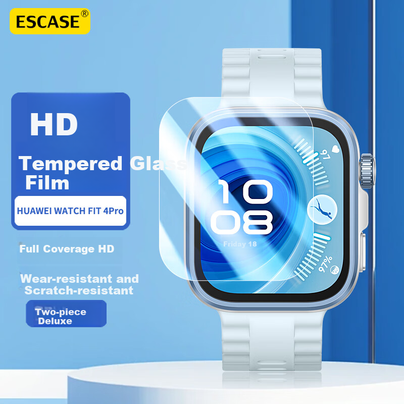 ESCASE Tempered Glass Screen Protector for Huawei WATCH FIT 5, HD Anti-Drop Anti-Scratch Wear-Resistant Protective Film, Full Coverage Smartwatch Screen Protector, Two-Pack, Fingerprint-Resistant, for Watch Fit 4 Pro