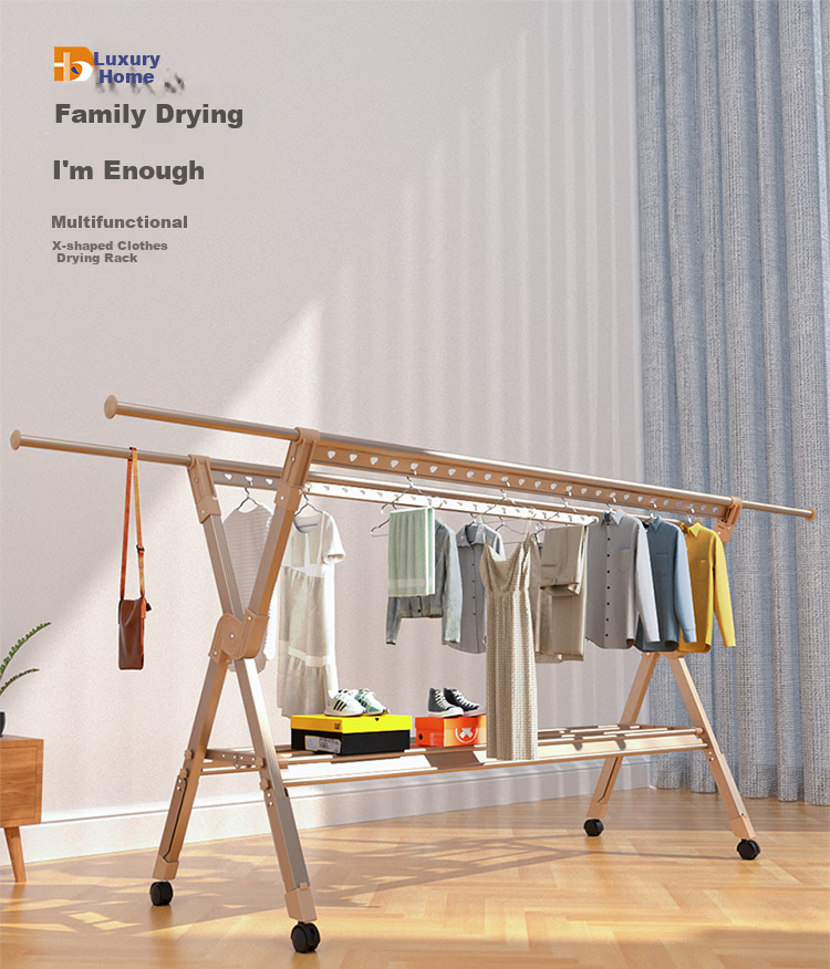 HKG Folding Aluminum Alloy Clothes Drying Rack, Extendable Indoor Balcony Household Clothes And Quilt Drying Stand 1